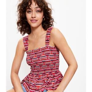 Loft Pink Ikat Smocked Peplum Cami Tank Top Size Medium New Plum Kiss